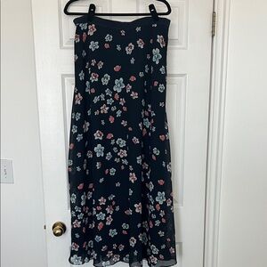 Ann Taylor Factory Floral A-Line Skirt - Navy- Stretchy Waistband